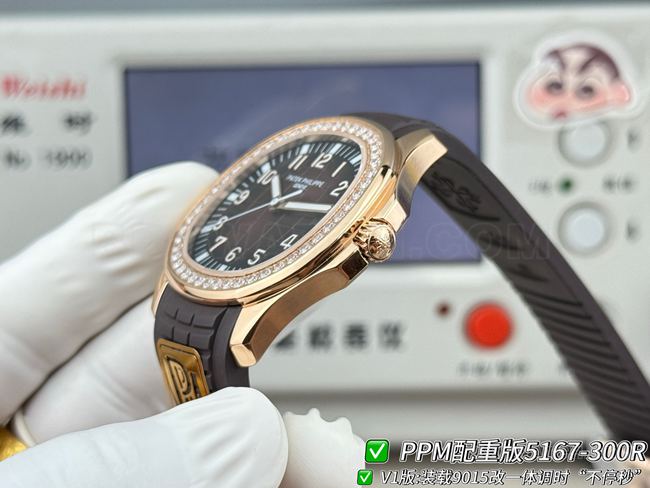 百达翡丽PPM厂超级克隆手表Aquanaut深棕盘钻圈5167侧面实拍图