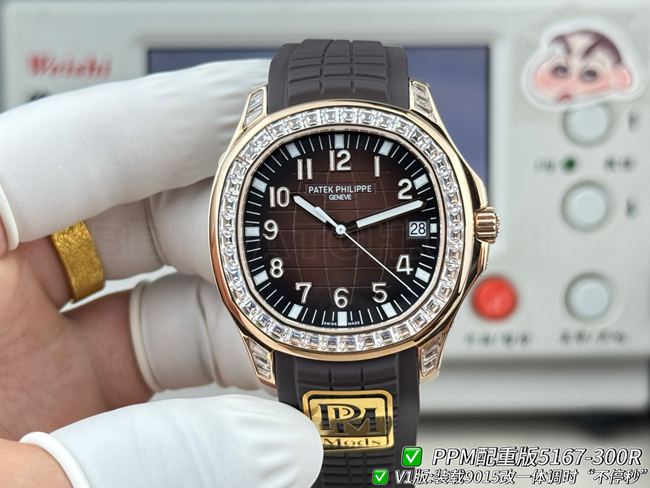百达翡丽PPM厂最佳复刻手表Aquanaut深棕盘钻圈5167正面实拍图
