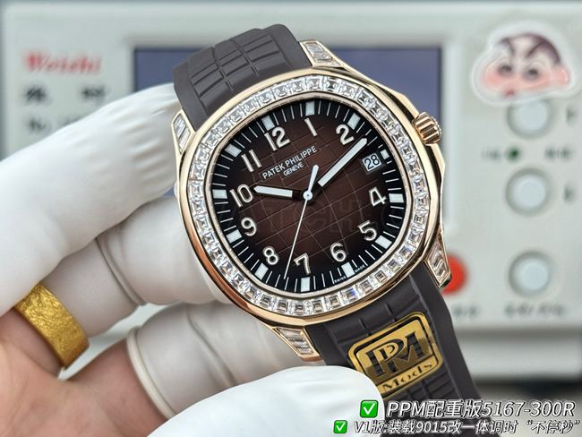百达翡丽PPM厂最佳复刻手表Aquanaut深棕盘钻圈5167正面实拍图