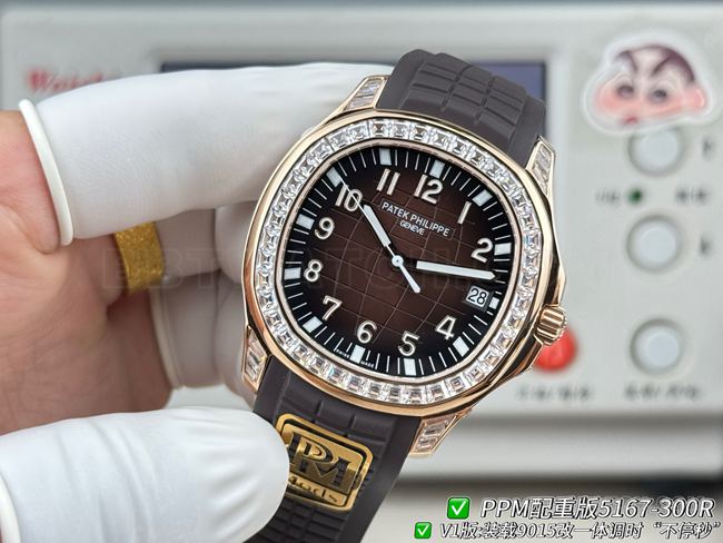 百达翡丽PPM厂最佳复刻手表Aquanaut深棕盘钻圈5167正面实拍图