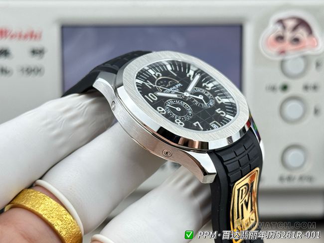 最佳复刻手表百达翡丽PPM厂Aquanaut黑盘5261侧面实拍图