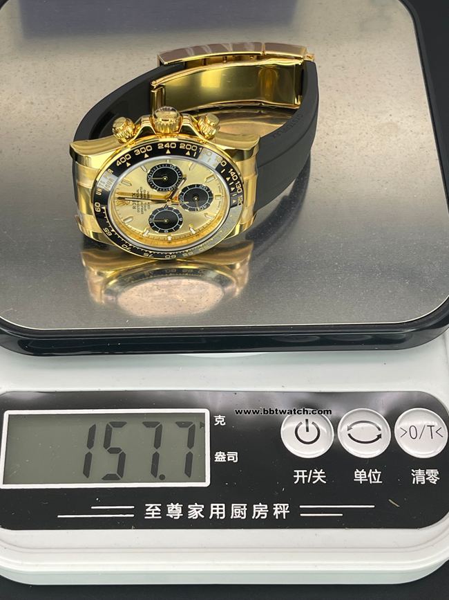 CBD厂超级克隆手表迪通拿劳力士金盘橡胶表带4131重量实拍图