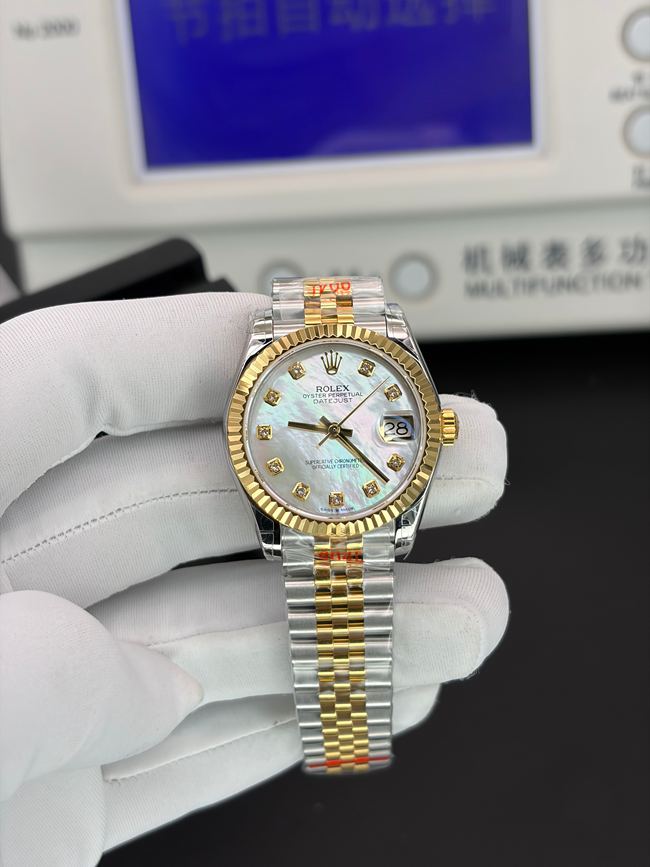 顶级复刻手表GS厂日志劳力士贝母盘间金钢带正面实拍图
