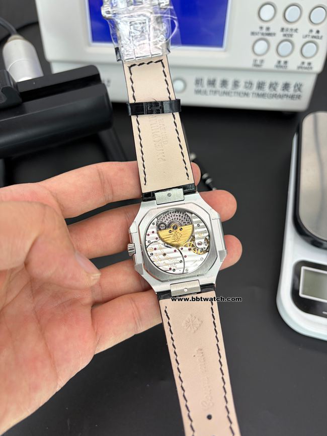 最优复刻手表百达翡丽P1厂CUBITUS蓝盘5822P背面实拍图