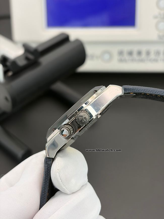 顶级复刻手表GR厂纵横四海江诗丹顿灰蓝盘双时区7910侧面实拍图
