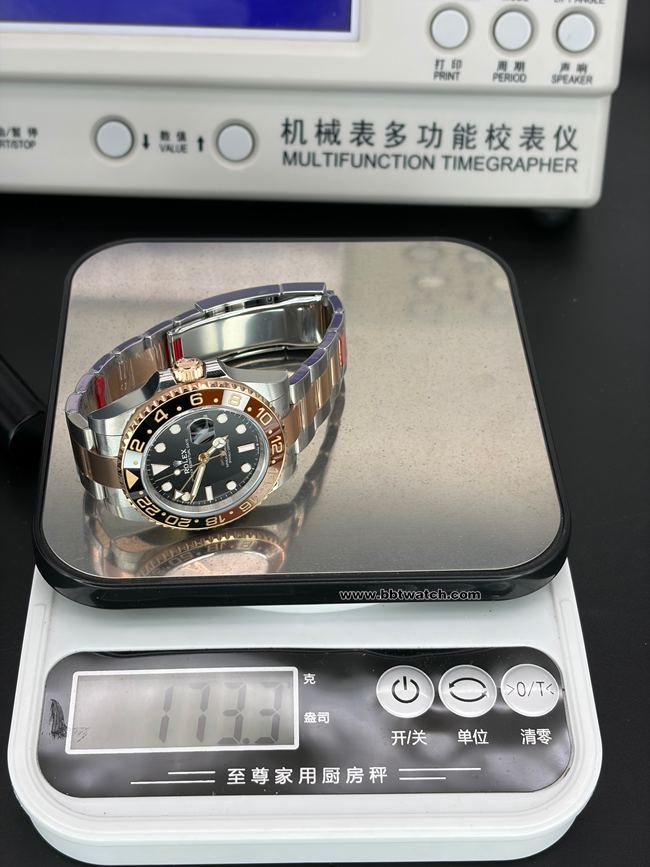 顶级复刻手表QF厂格林尼治劳力士棕黑表圈126711重量实拍图