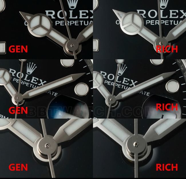 Comparaison entre la réplique haut de gamme de la Rolex « Black Submariner » de l'usine RICH et le modèle authentique : photos réelles illustrant les différences d'aspect