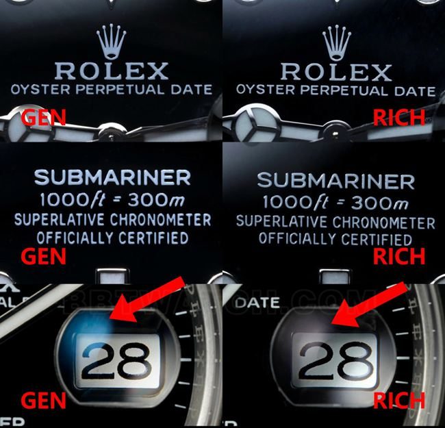 Comparaison entre la réplique haut de gamme de la Rolex « Black Submariner » de l'usine RICH et le modèle authentique : photos réelles illustrant les différences d'aspect