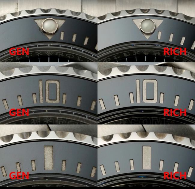 Comparaison entre la réplique haut de gamme de la Rolex « Black Submariner » de l'usine RICH et le modèle authentique : photos réelles illustrant les différences d'aspect