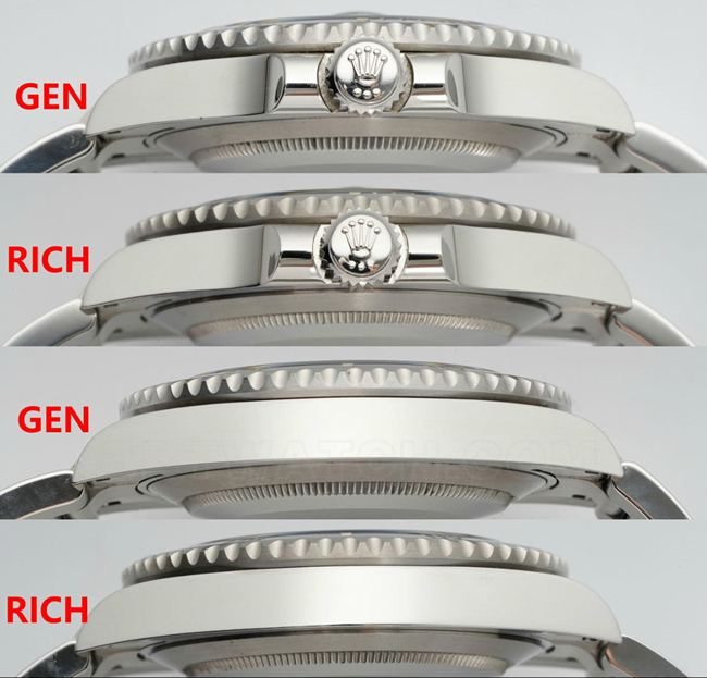 Comparaison entre la réplique haut de gamme de la Rolex « Black Submariner » de l'usine RICH et le modèle authentique : photos réelles illustrant les différences d'aspect