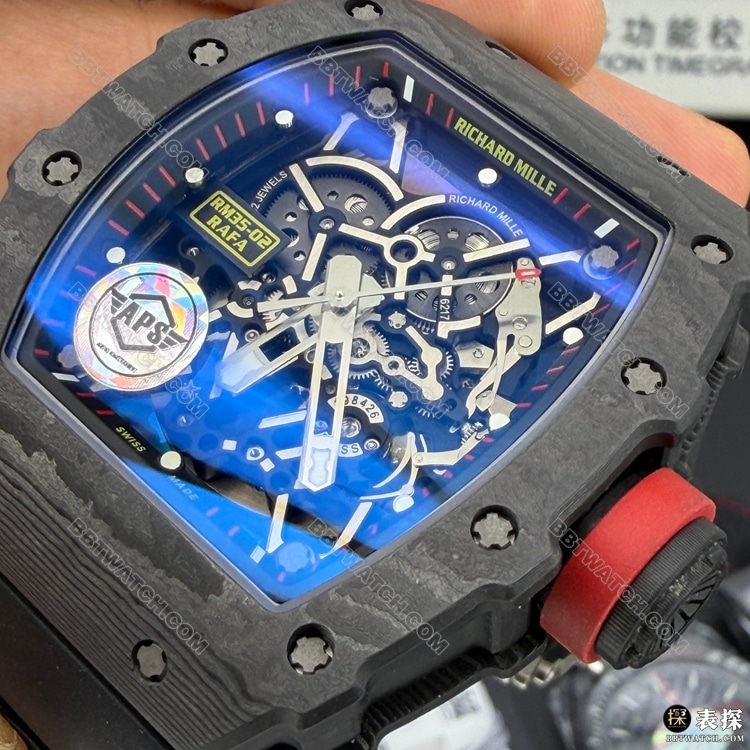 最佳复刻手表APS厂理查德米勒RM 35-02碳纤维正面实拍图