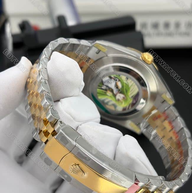 最优复刻手表日志Clean厂劳力士41毫米深灰盘间玫瑰金钢带表带实拍图