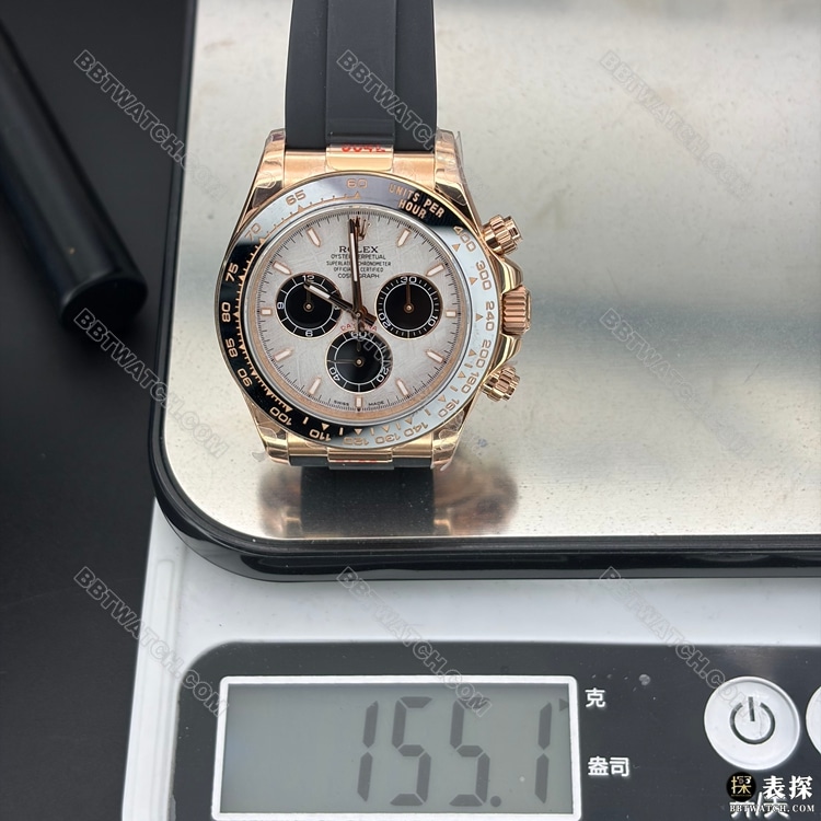 QF厂迪通拿顶级复刻手表劳力士银灰盘玫瑰金4131机械重量实拍图