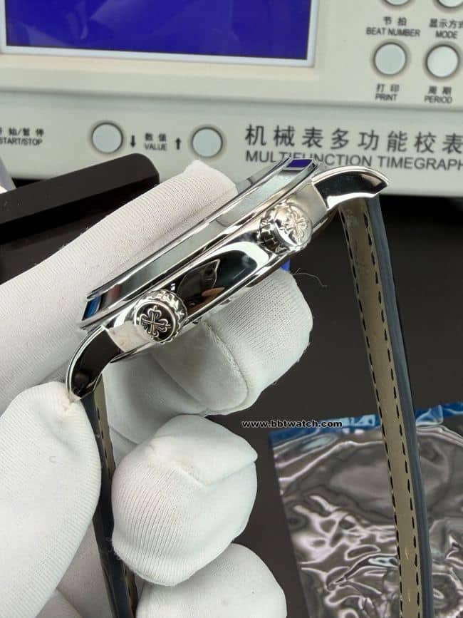 1:1复刻手表超级复杂功能时计PPF厂百达翡丽蓝盘6102侧面实拍图