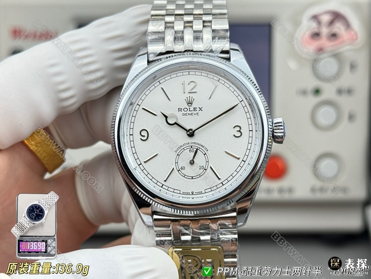 最佳复刻手表PPM厂恒动1908型劳力士白盘正面实拍图