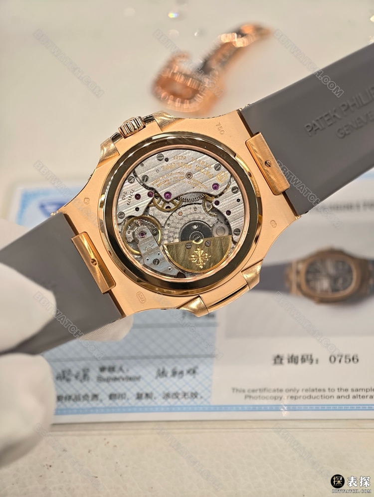 鹦鹉螺真金真钻定制最优复刻手表百达翡丽深灰盘18k包金背面实拍图
