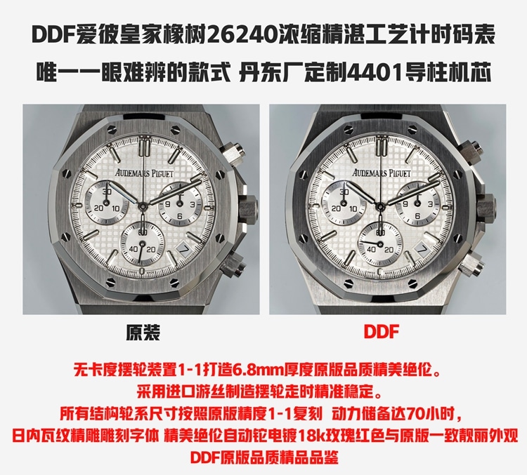 DDF厂爱彼皇家橡树26240顶级复刻手表对比正品评测正面实拍图