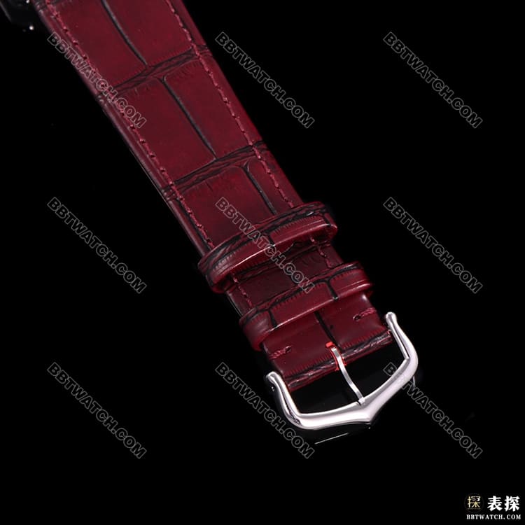 超级克隆手表F1厂坦克卡地亚白盘红色皮革表带表带实拍图
