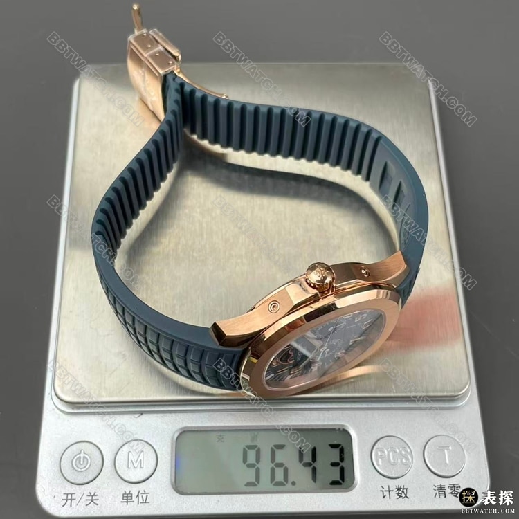 1:1复刻手表手雷DDF厂百达翡丽灰蓝盘玫瑰金壳月相5261重量实拍图