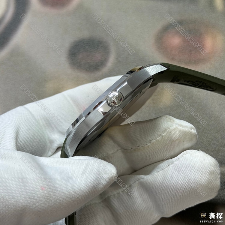 最优复刻手表WS厂百达翡丽手雷卡其绿色表盘5168侧面实拍图