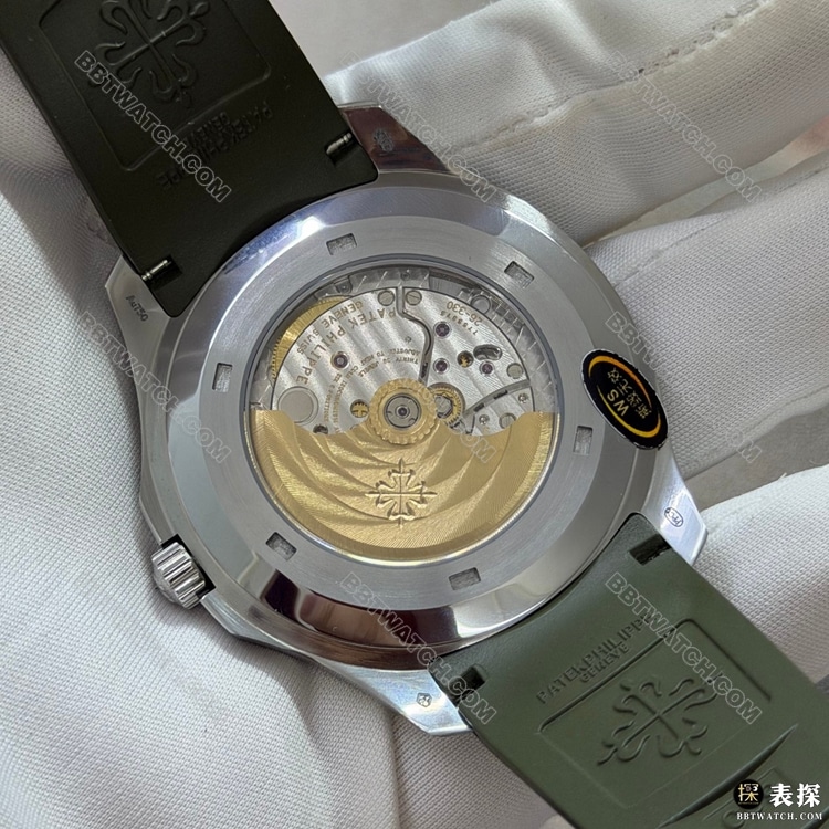 最优复刻手表WS厂百达翡丽手雷卡其绿色表盘5168背面实拍图