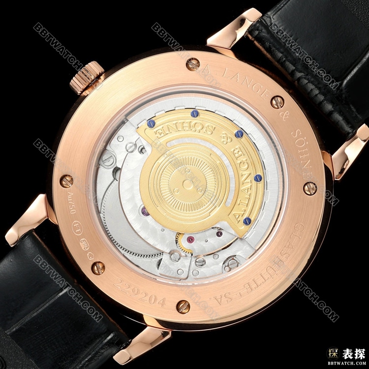 1:1复刻手表朗格F8厂萨克森黑盘玫瑰金壳211.052背面实拍图