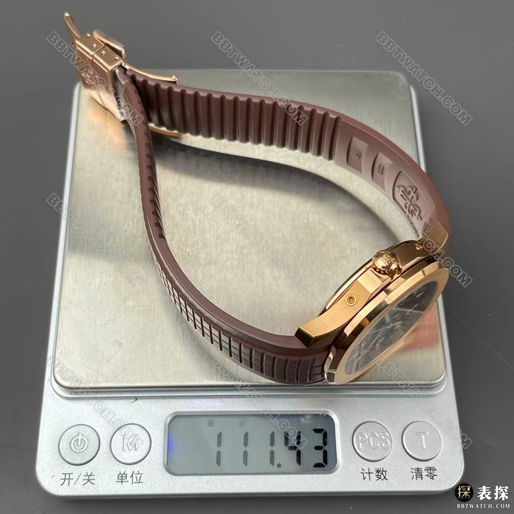 顶级复刻手表DDF厂百达翡丽手雷棕盘玫瑰金壳月相5261重量实拍图