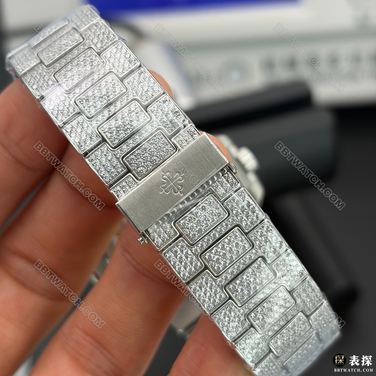 顶级复刻手表TW厂鹦鹉螺百达翡丽钻盘表带实拍图